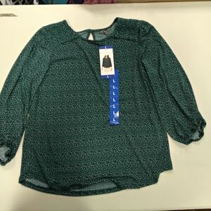 Adrianna Papell Teal Blouse with Dotted Pattern